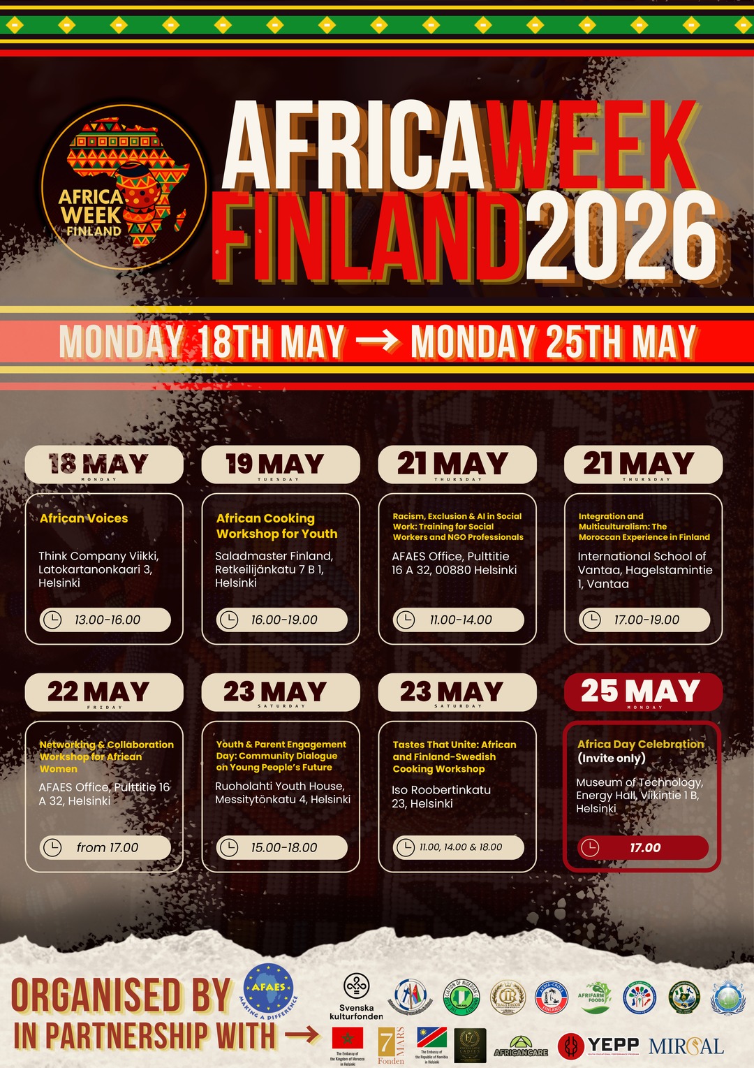 Africa Week Finland 2026 programme, 18 to 25 May